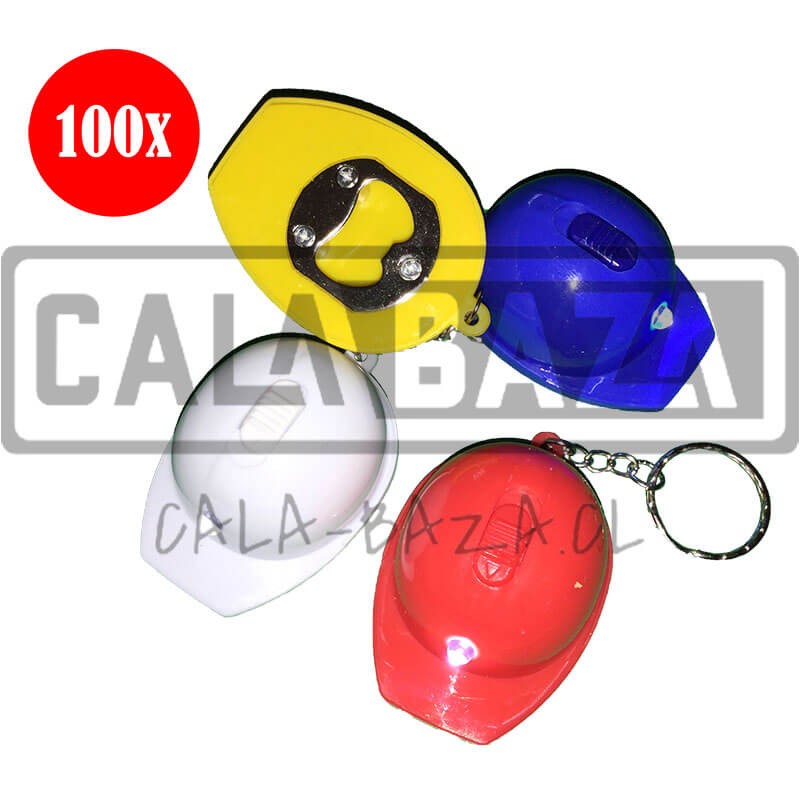100x Llavero casco, con linterna y destapador